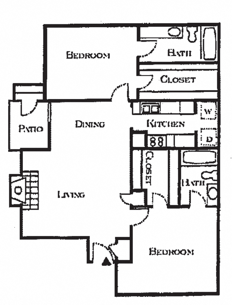 Floor plan for 2 beds, 2 baths, 1120 sqft